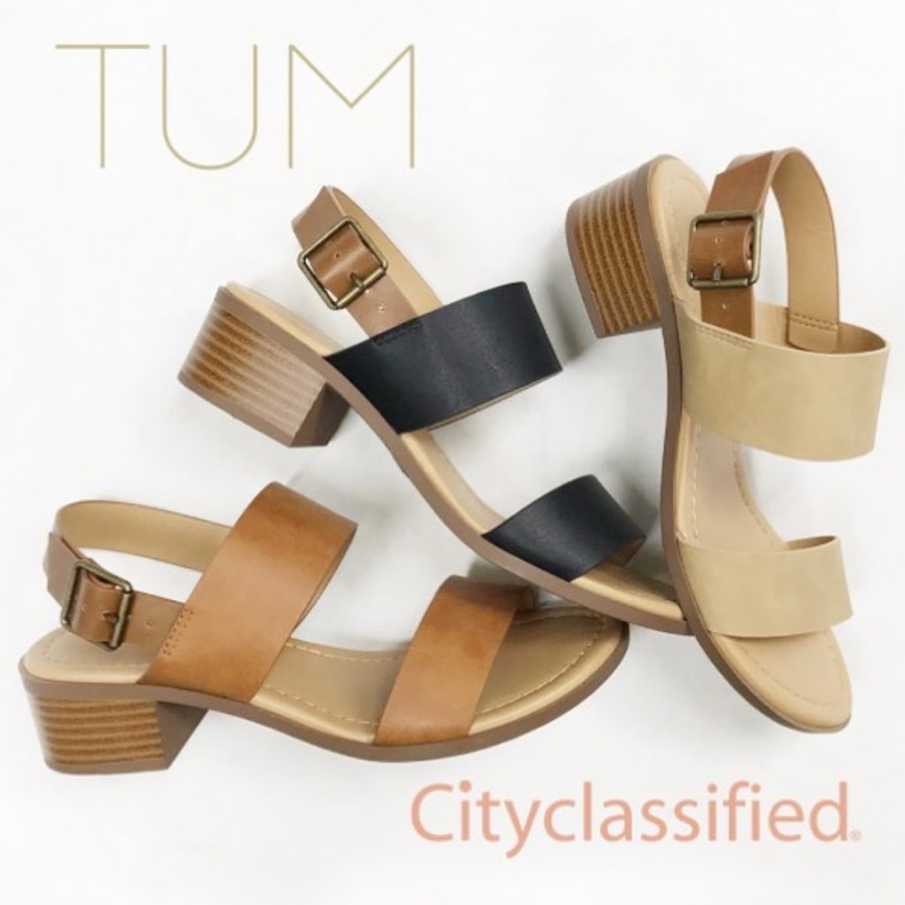 1 LEFT Tum 2-tone Black Tan Low Block Heel Sandal - Picture 4 of 8